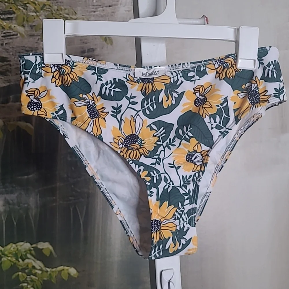 New! Missky Womens XL bright yellow sunflower two piece tankini swim suit